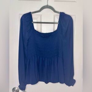 GAP Peasant Blouse – Smocked Bodice – Navy Blue – Size L